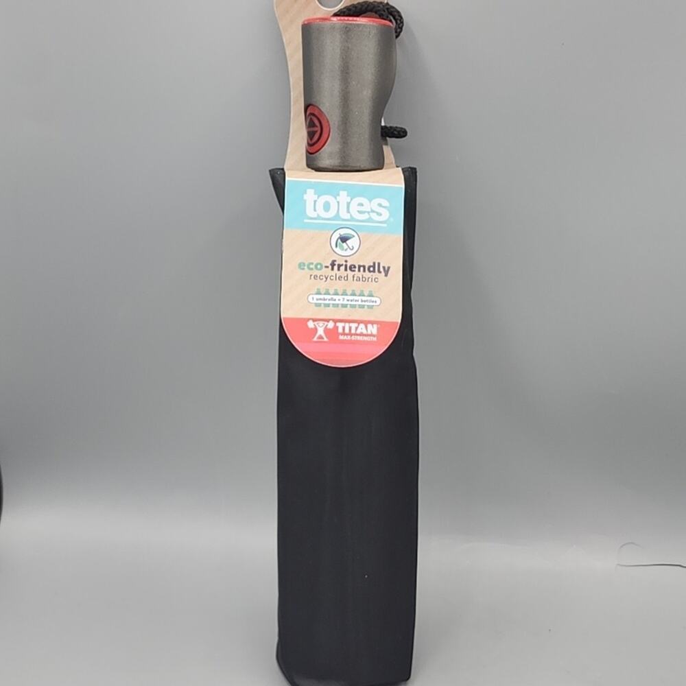 Totes Rain & Sun Titan Auto Open Umbrella with Large 43" Coverage New Black